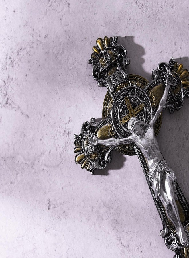SHUS LIVE Saint St Benedict Crucifix Medal 2 Tone Wall 10 1/4 Inches, St Benedict Medals Crucifix Wall Cross Large, Hanging Catholic Jesus Christ Cross Wall Decor Religious Gifts, Cruz Del Medalla De San Benito - Image 5